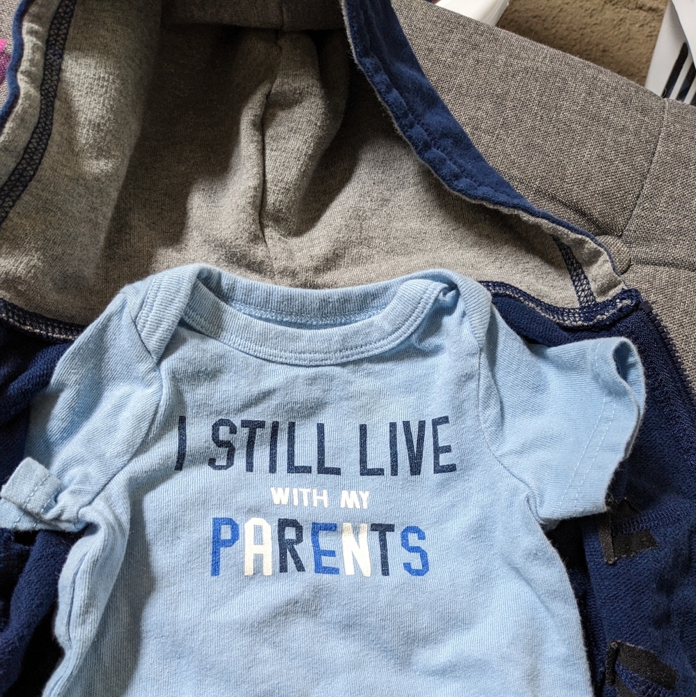 Baby Bodysuit One-piece * Still Live with my Parents * Newborn w/ Jacket * Blue
